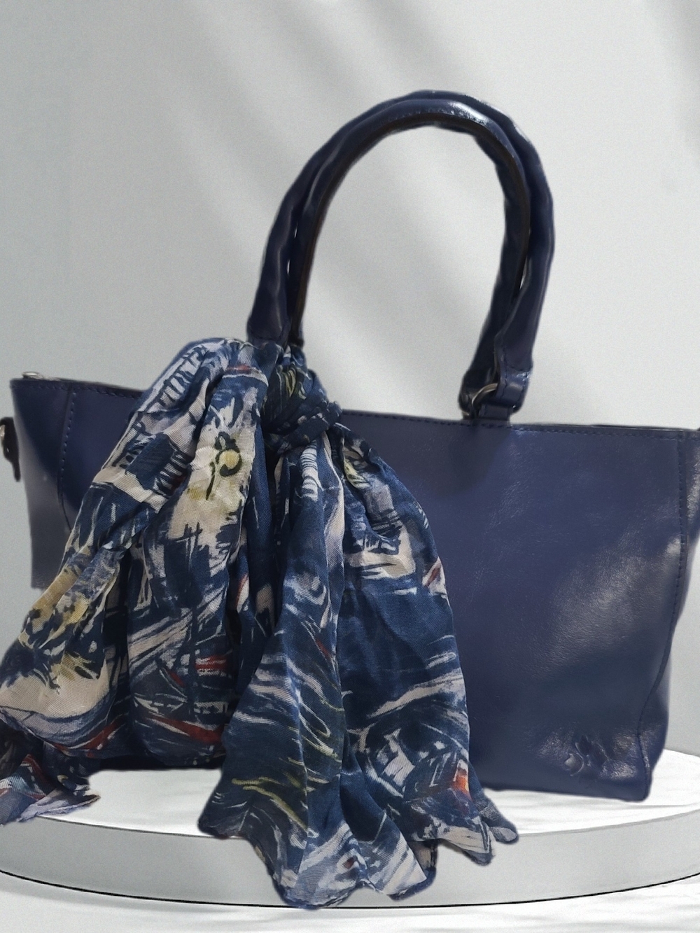 Patricia Nash Aileen Leather Top Handle Satchel Navy Peony With Scarf